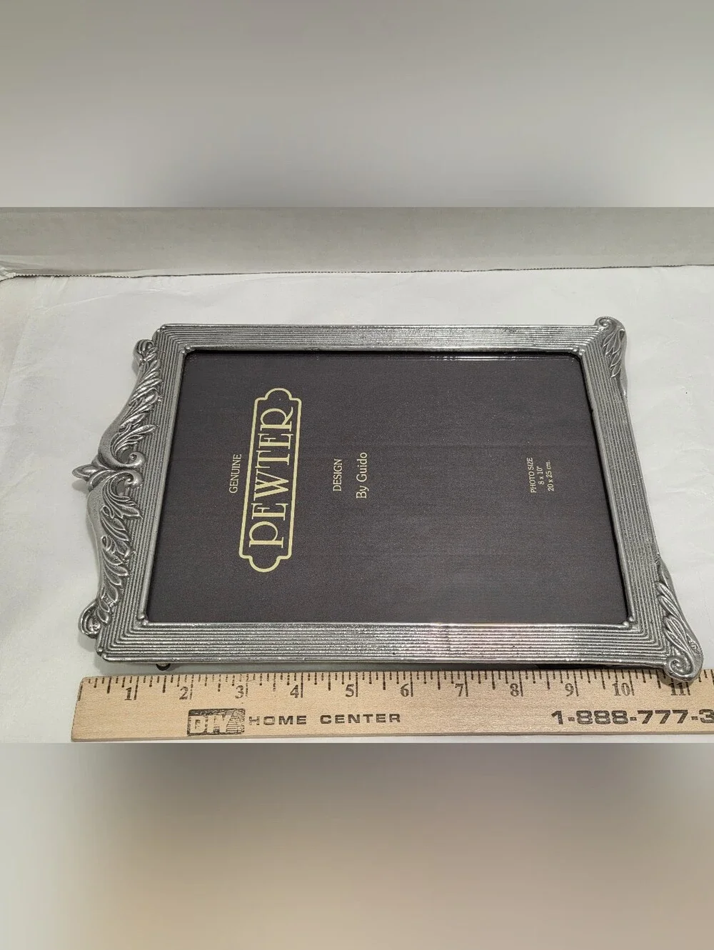 Guido Vintage Ornate floral Scroll Crest Pewter Picture Frame